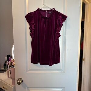 GAP Women's Velvet Ruffle Blouse - Deep Purple